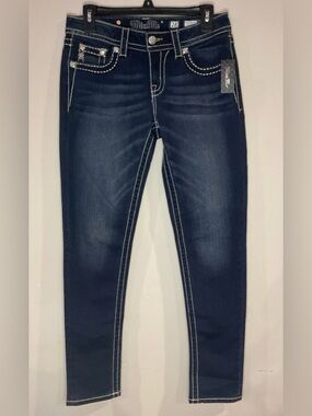 MISS ME Signature Rise Skinny Dark Blue Embellishment Stretch Jeans Sz 28 NWT